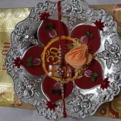Designer Rakhi Thali Raksha Bandhan Hindu Festival Wrist Band Rakhadi RoliChaval