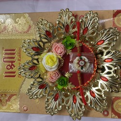 Designer Rakhi Thali Raksha Bandhan Hindu Festival Wrist Band Rakhadi RoliChaval