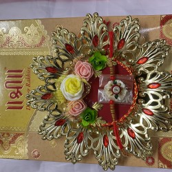 Designer Rakhi Thali Raksha Bandhan Hindu Festival Wrist Band Rakhadi RoliChaval