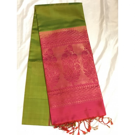  GREEN COLOUR KANCHI PATTU HAND LOOM BUTI SAREE