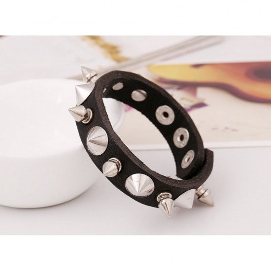  Black Colour with Stylish Metal Leather Bracelet by ZAVIS 