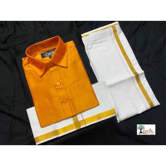Indian Traditional Boys Cotton Dhoti  Semi Raw Silk Shirt  with Towel Ethinic Wear Designer 