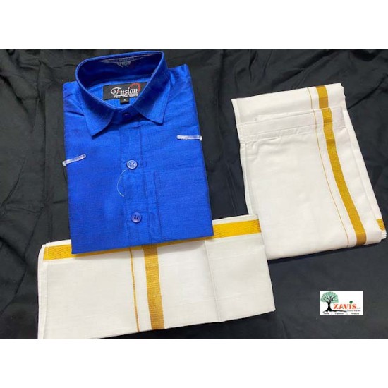 Indian Traditional Boys Cotton Dhoti  Semi Raw Silk Shirt  with Towel Ethinic Wear Designer 