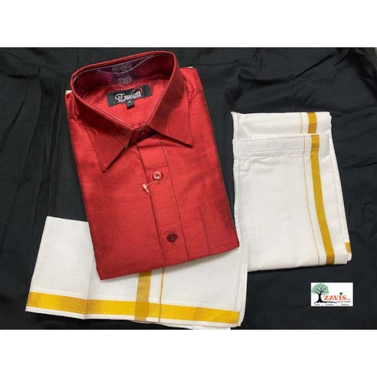 Indian Traditional Boys Cotton Dhoti  Semi Raw Silk Shirt  with Towel Ethinic Wear Designer 