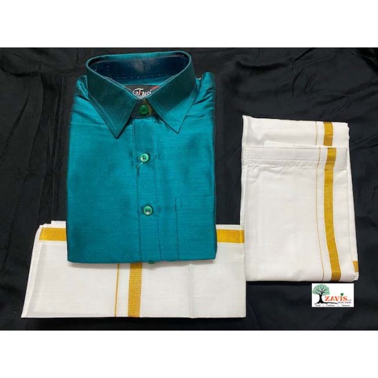 Indian Traditional Boys Cotton Dhoti  Semi Raw Silk Shirt  with Towel Ethinic Wear Designer 
