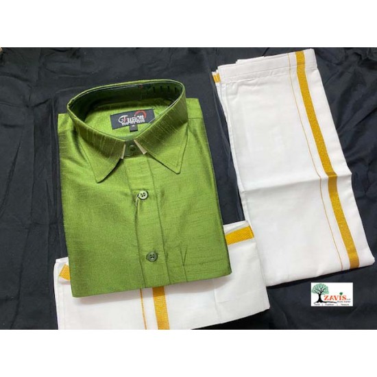 Indian Traditional Boys Cotton Dhoti  Semi Raw Silk Shirt  with Towel Ethinic Wear Designer 