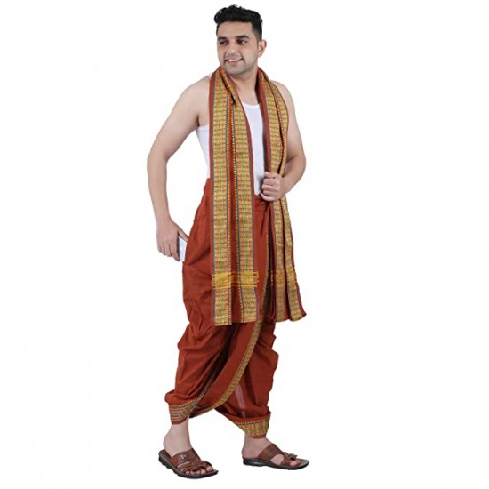 Cotton Men's Panjakejam (Ready to wear) dhoti towel set with pocket- free size