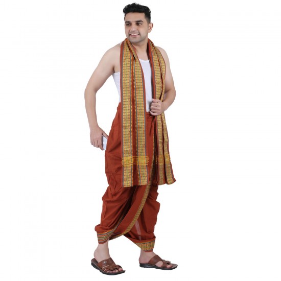  Cotton Men's Panjakejam (Ready to wear) dhoti towel set with pocket- free size
