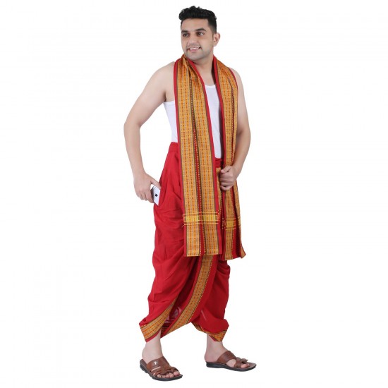  Cotton Men's Panjakejam (Ready to wear) dhoti towel set with pocket- free size