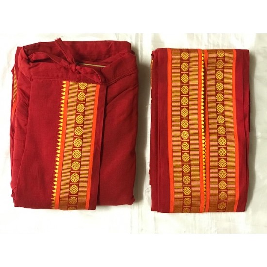  Cotton Men's Panjakejam (Ready to wear) dhoti towel set with pocket- free size