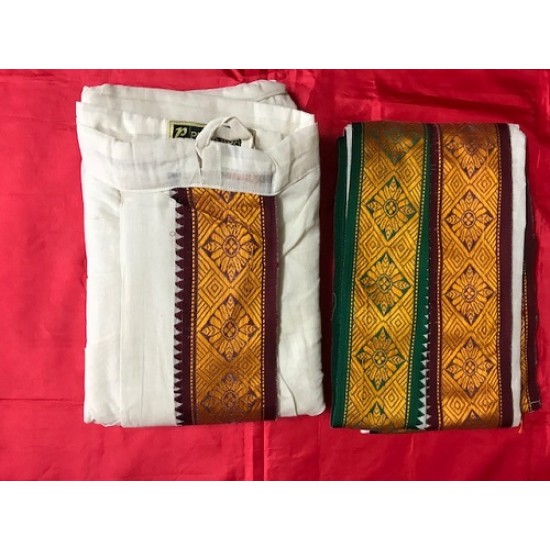  Cotton Men's Panjakejam (Ready to wear) dhoti towel set with pocket- free size