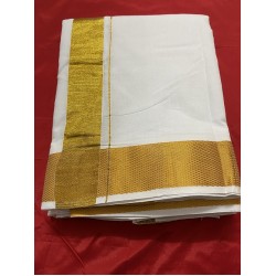  Traditional Indian Men’s cotton  Dhoti  with Towel  (9x5 large gold jari border )