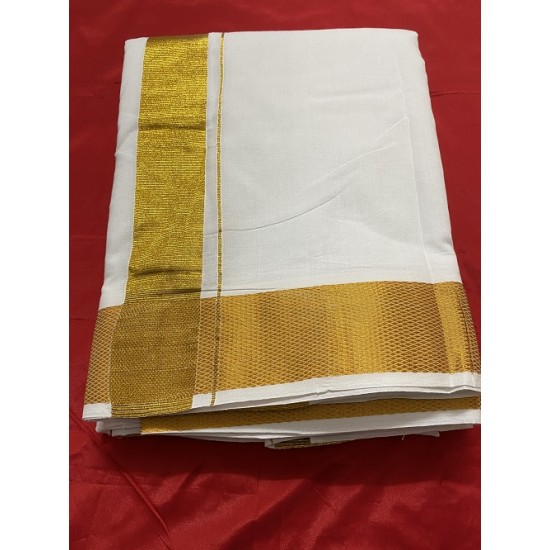  Traditional Indian Men’s cotton  Dhoti  with Towel  (9x5 large gold jari border )