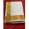  Traditional Indian Men’s cotton  Dhoti  with Towel  (9x5 large gold jari border )