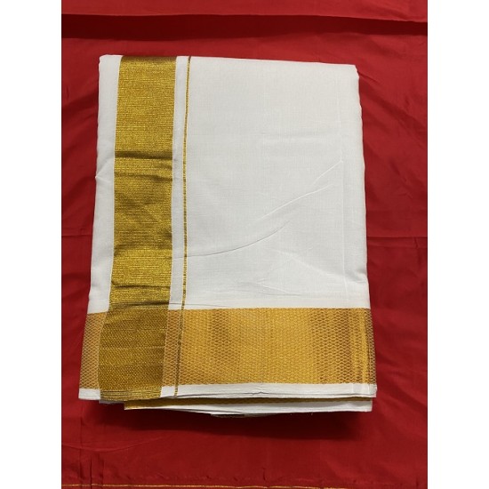  Traditional Indian Men’s cotton  Dhoti  with Towel  (9x5 large gold jari border )