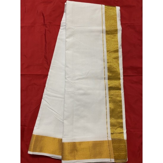  Traditional Indian Men’s cotton  Dhoti  with Towel  (9x5 large gold jari border )
