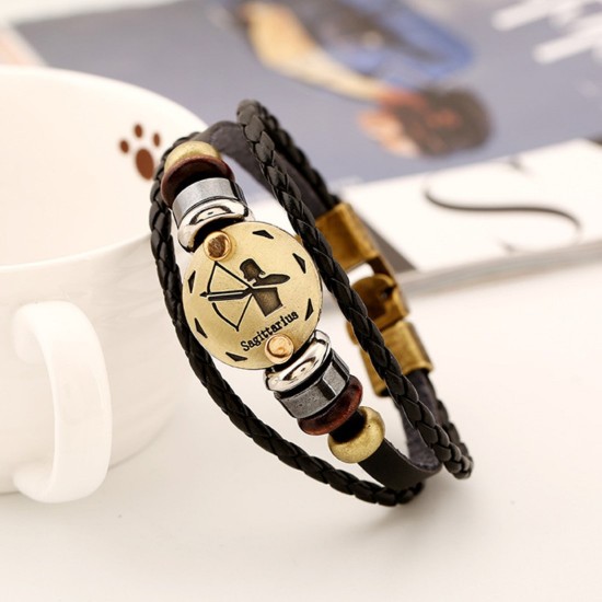  SAGITTARIUS ZODIAC SIGN  UNISEX LEATHER BRACELET