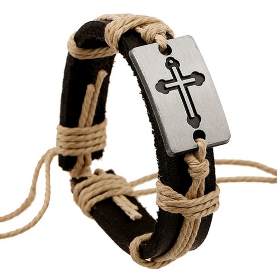 LEATHER BRACELET WITH THREAD FIXING 