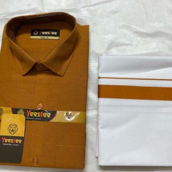 SOUTH INDIAN MENS ETHINIC WEDDING/PARTY COTTON SHIRT AND DHOTI SET VESHTI 