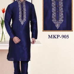 Men's  Navy Blue  Colour Art Silk Kurta Shalwar Kameez Pyjama Formal Wear Sherwani