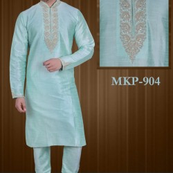 Men's  Sea Green  Colour Art Silk Kurta Shalwar Kameez Pyjama Formal Wear Sherwani