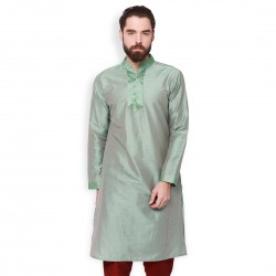 Teal Green Dupion Work Designer Men's Kurta  With Hand Work