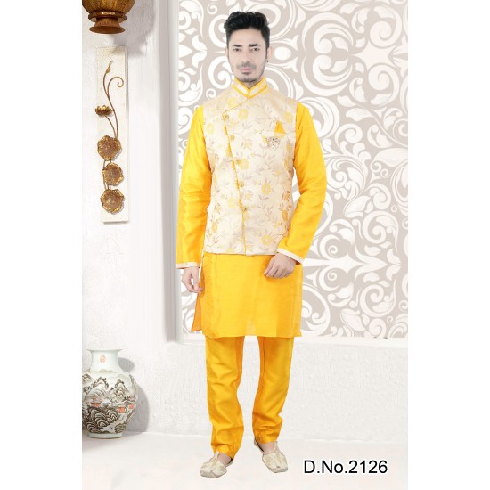Men's Designer Ethnic Kurta Pajama with waist coat  for wedding Bollywood style 