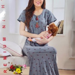 Indian cotton Feeding Nursing Soft Nighty with Side Zip Combed Fabric Night Gown