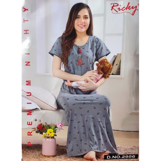 Indian cotton Feeding Nursing Soft Nighty with Side Zip Combed Fabric Night Gown