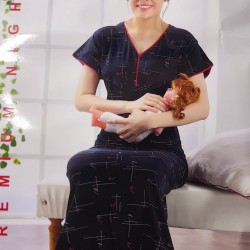 Indian cotton Feeding Nursing Soft Nighty with Side Zip Combed Fabric Night Gown