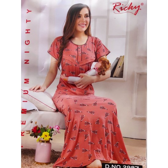 Indian cotton Feeding Nursing Soft Nighty with Side Zip Combed Fabric Night Gown