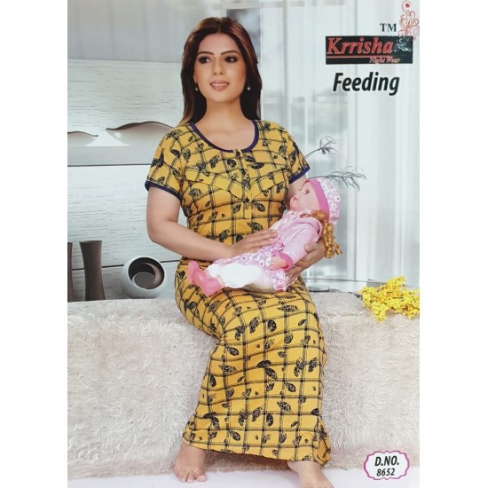 Indian cotton Feeding Nursing Soft Nighty with Side Zip Combed Fabric Night Gown