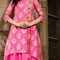 CHANDERI  SILK   DOUBLE LAYER FULL LENGTH KURTI