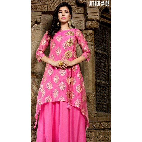 CHANDERI  SILK   DOUBLE LAYER FULL LENGTH KURTI