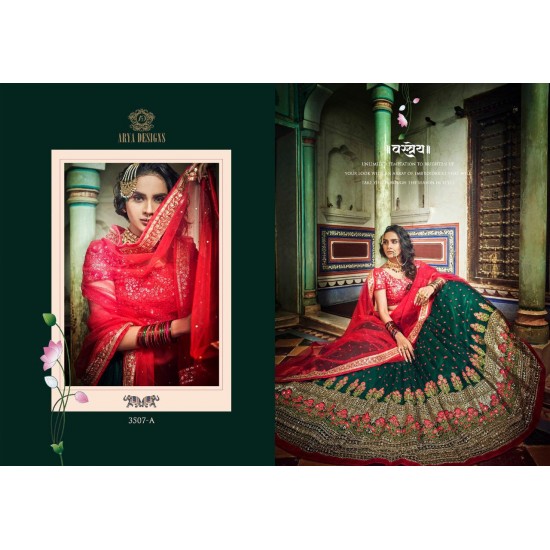 Green and  red Colour  Silk Wedding Wear Resham Work Lehenga Choli