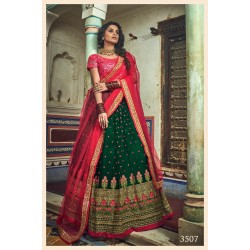 Green and  red Colour  Silk Wedding Wear Resham Work Lehenga Choli