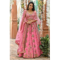  Pink Colour  Silk Wedding Wear Resham Work Lehenga Choli