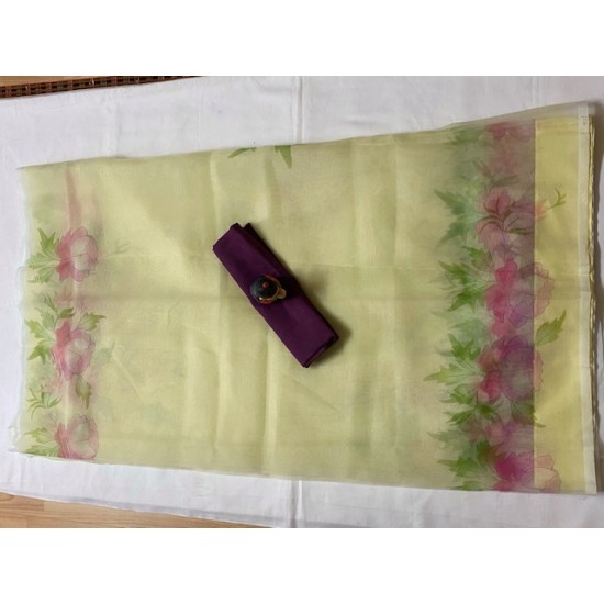 HALF WHITE DIGITAL PRINT  ORGANZA SAREE 