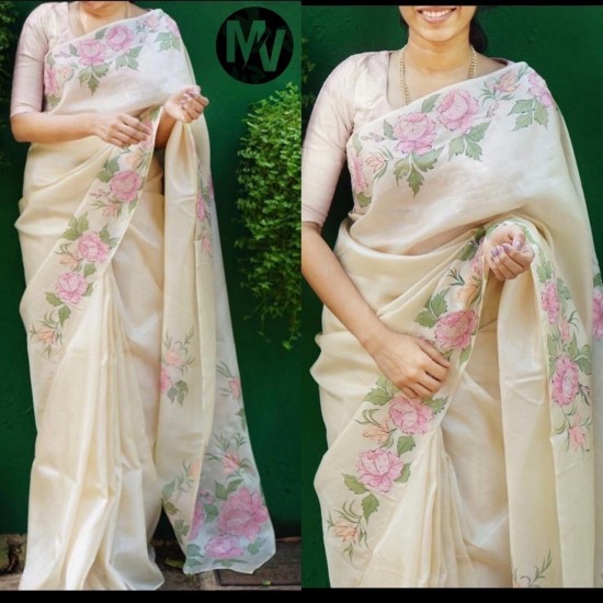 HALF WHITE DIGITAL PRINT  ORGANZA SAREE 