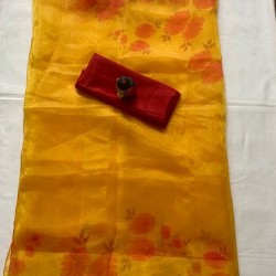YELLOW COLOUR  DIGITAL PRINT  ORGANZA SAREE 