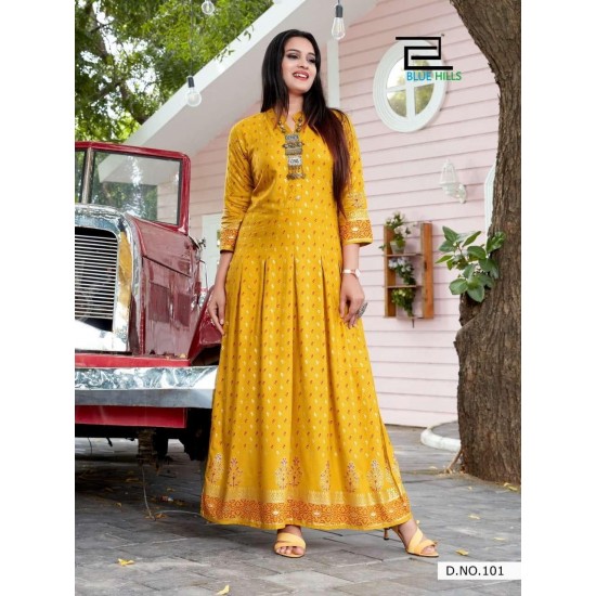 Great Looking Rayon Long Gown/Kurti with Foil Print 