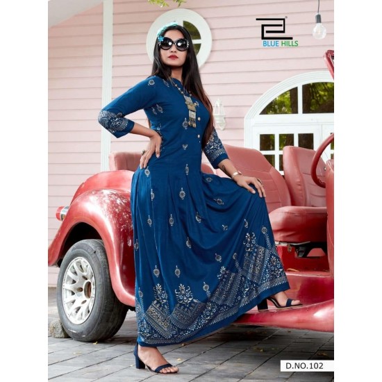 Great Looking Rayon Long Gown/Kurti with Foil Print 