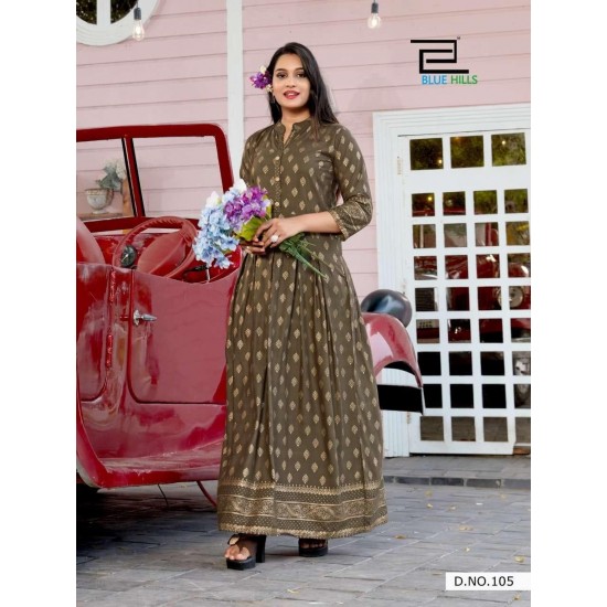 Great Looking Rayon Long Gown/Kurti with Foil Print 