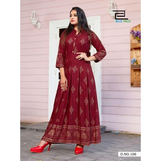 Great Looking Rayon Long Gown/Kurti with Foil Print 