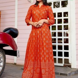Great Looking Rayon Long Gown/Kurti with Foil Print 
