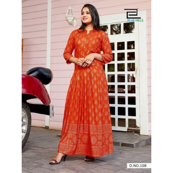 Great Looking Rayon Long Gown/Kurti with Foil Print 