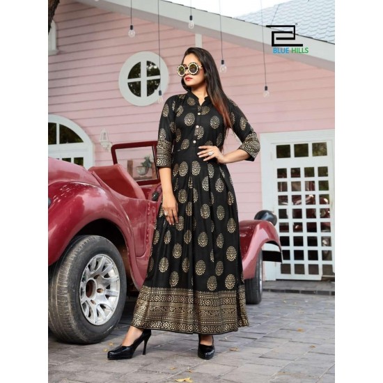 Great Looking Rayon Long Gown/Kurti with Foil Print 