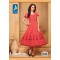  Peach colour Anarkali kurthi with Red Embroidery.