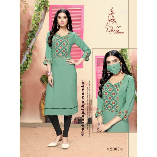 Rayon Embroidery  kurti with Matching Mask 