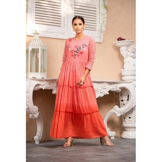 SOFT COTTON FULL FLAIRED LONG LENGTH KURTI 